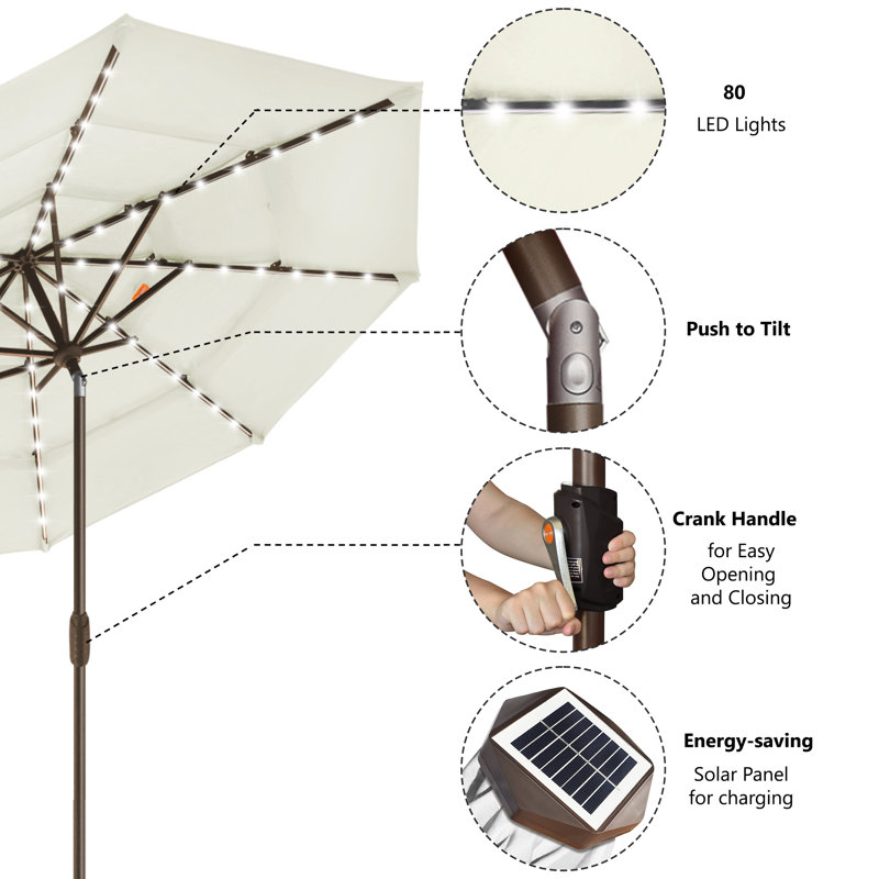 Parasol de marché lumineux 9 pi, Blanc