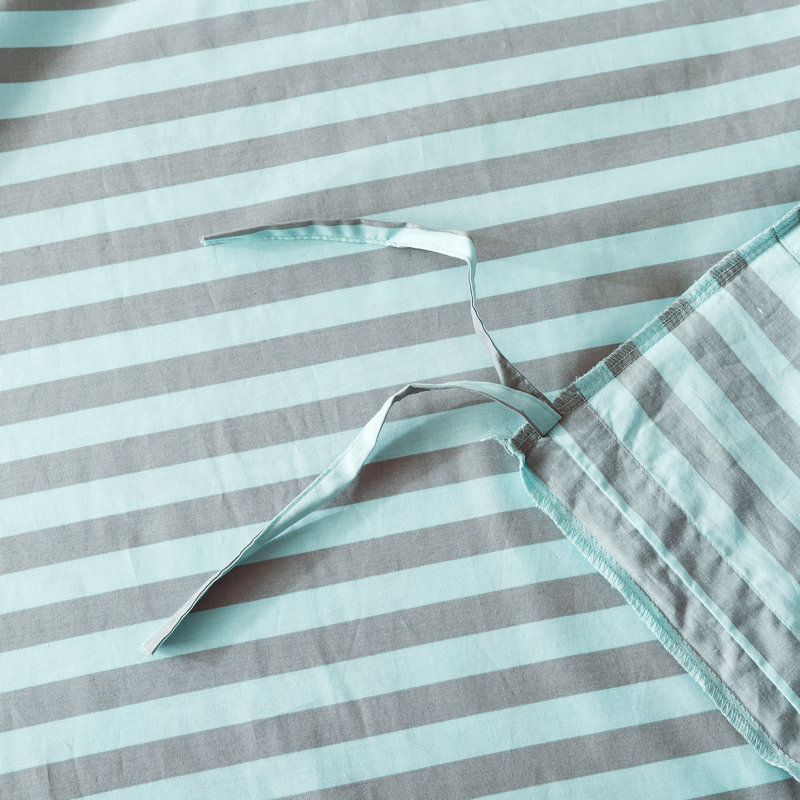 Green Floral and Stripe 3-Piece Cotton Queen Duvet Cover Set