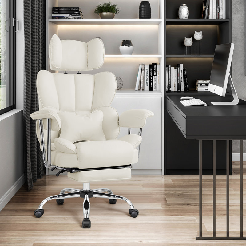 Armie Polyester Blend Executive Chair with Headrest, Cream