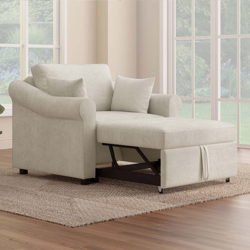 Fauteuil convertible en chenille avec dossier réglable, Beige