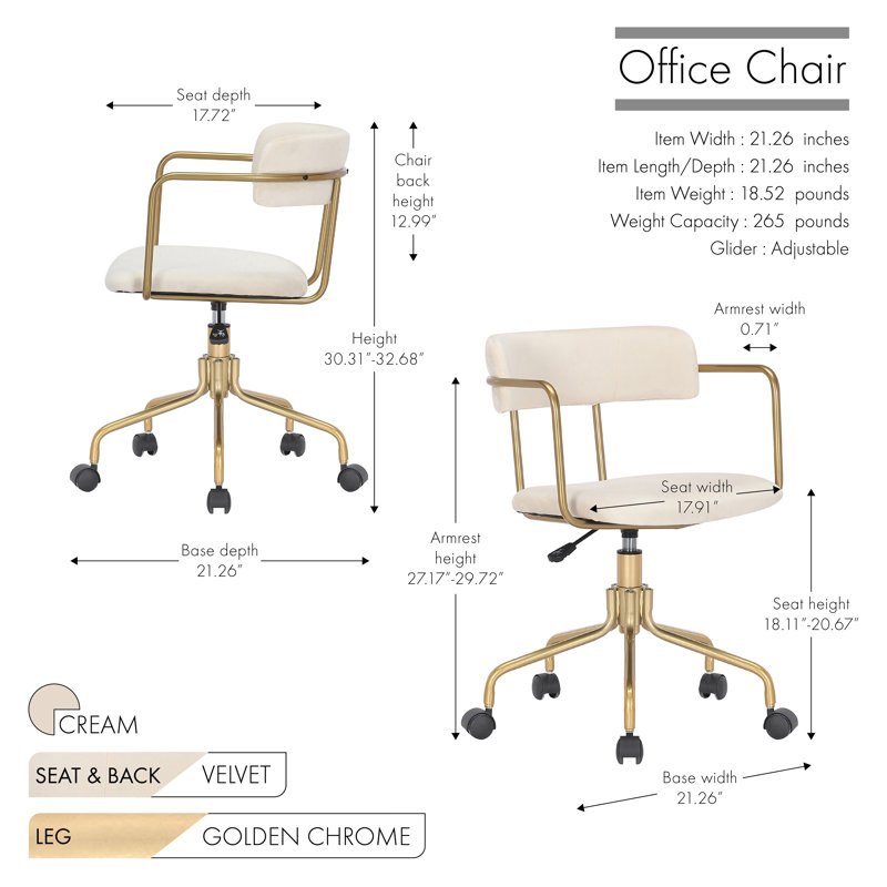 Chaise de travail Levins, Crème