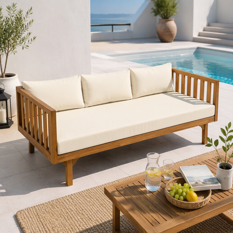 Canapé de patio 3 places, Beige, Teck