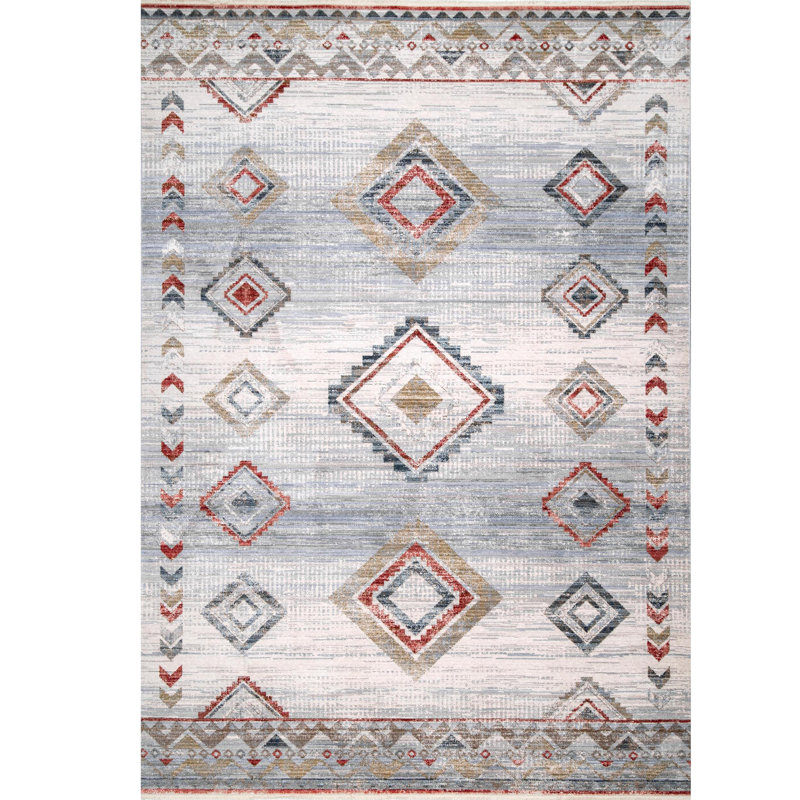 Tapis ivoire à motif géométrique, Rectangle 5 pi 3 po x 7 pi 3 po