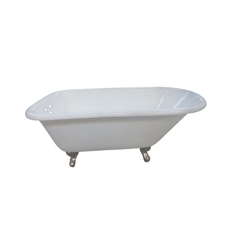 Kingston Brass Aqua Eden 66-Inch Cast Iron Oval Rectangular Roll Top Clawfoot Tub (3-3/8-Inch Wall Drillings), Brushed Nickel