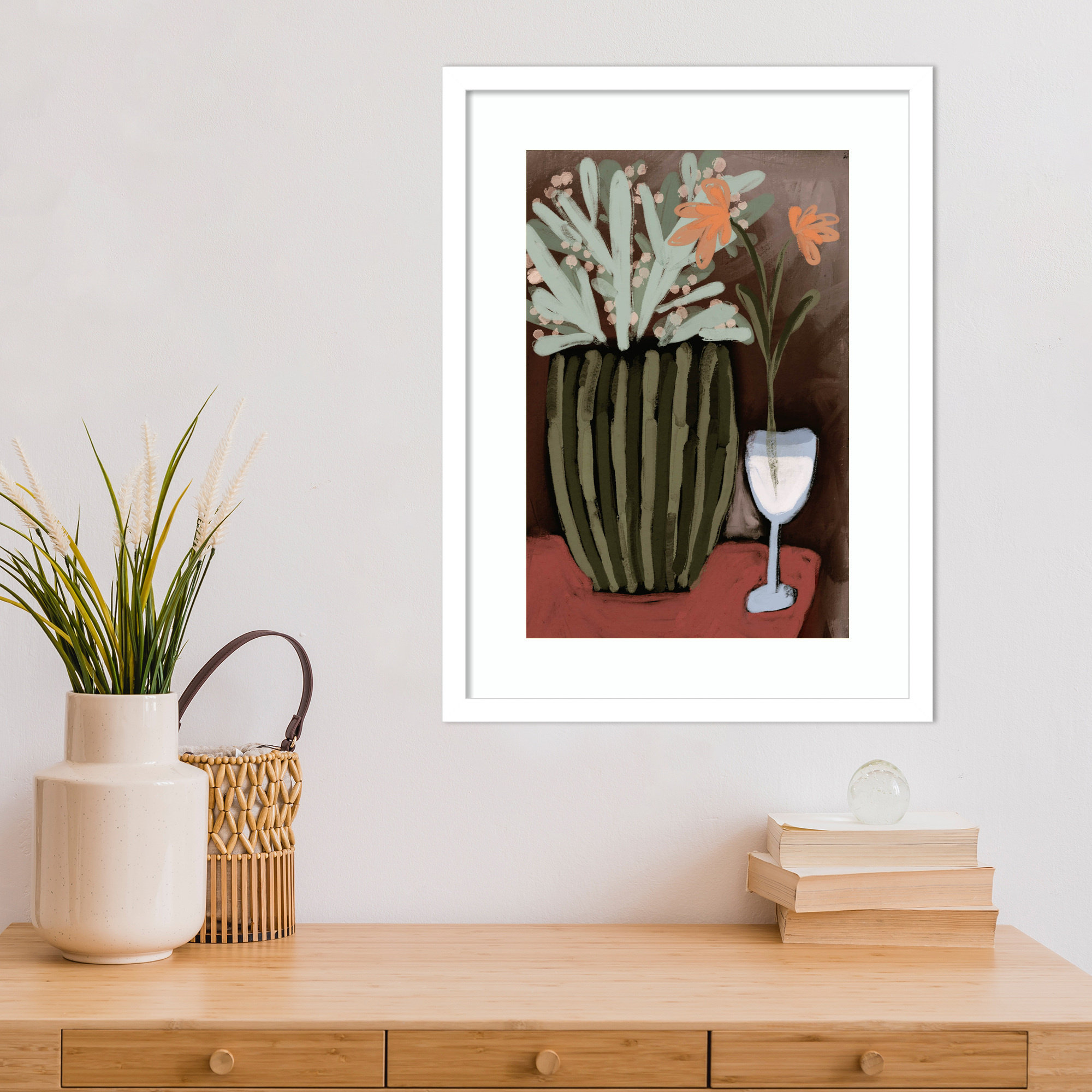 Floral Still Life No 4 by Treechild Wood Framed Wall Art Print, White, 21" H x 16" W
