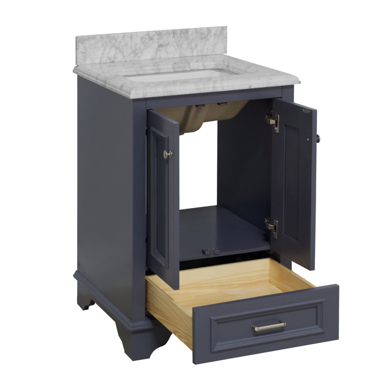 Loughlam 24'' Single Bathroom Vanity with Top, Marine Gray, Carrara Marble