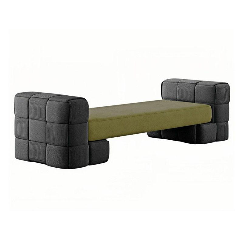 Banc rembourré en similicuir, H 22,83 po x l 59,05 po x P 22,83 po, Gris / Vert foncé