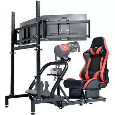  Racing Simulator Cockpit With Triple Monitor Stand And Seat Fit Logitech G920 G29 Fanatec Thrustmaster