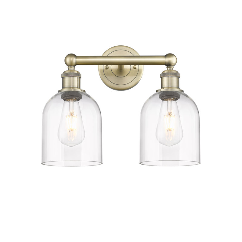 Éclairage pour meuble-lavabo à 2 lumières 15 po Edison Allysson, Laiton antique, Transparent