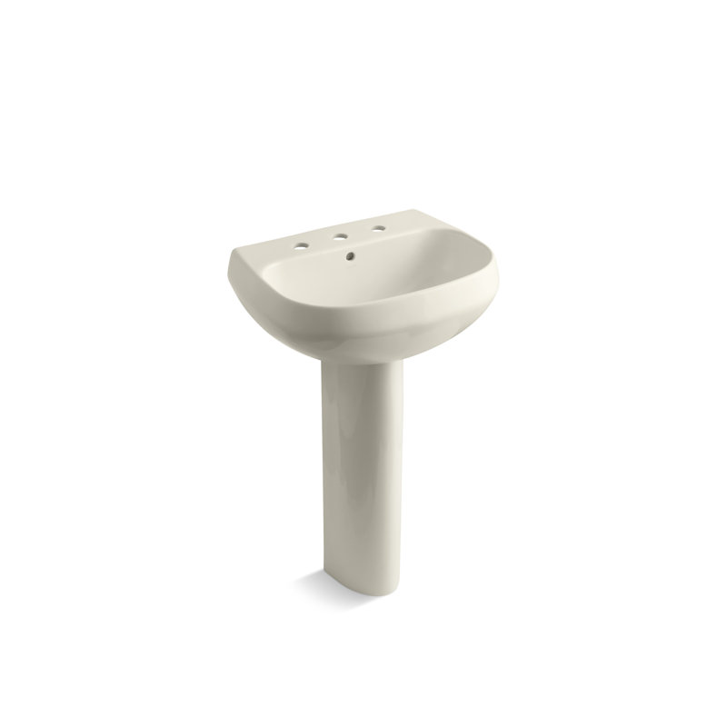 Wellworth Ceramic Pedestal Bathroom Sink with Overflow, 4" Centers, Timberline