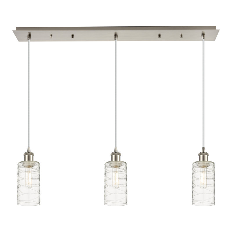 Caius - Luminaire suspendu linéaire suspendu à 3 lumières de 37 po - Finition laiton brossé - Abat-jour blanc, Nickel satiné