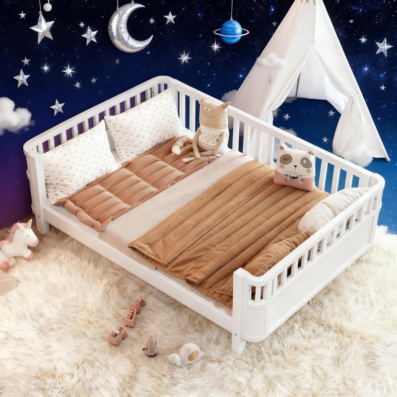 Lit plateforme double en bois, Lit double, Blanc