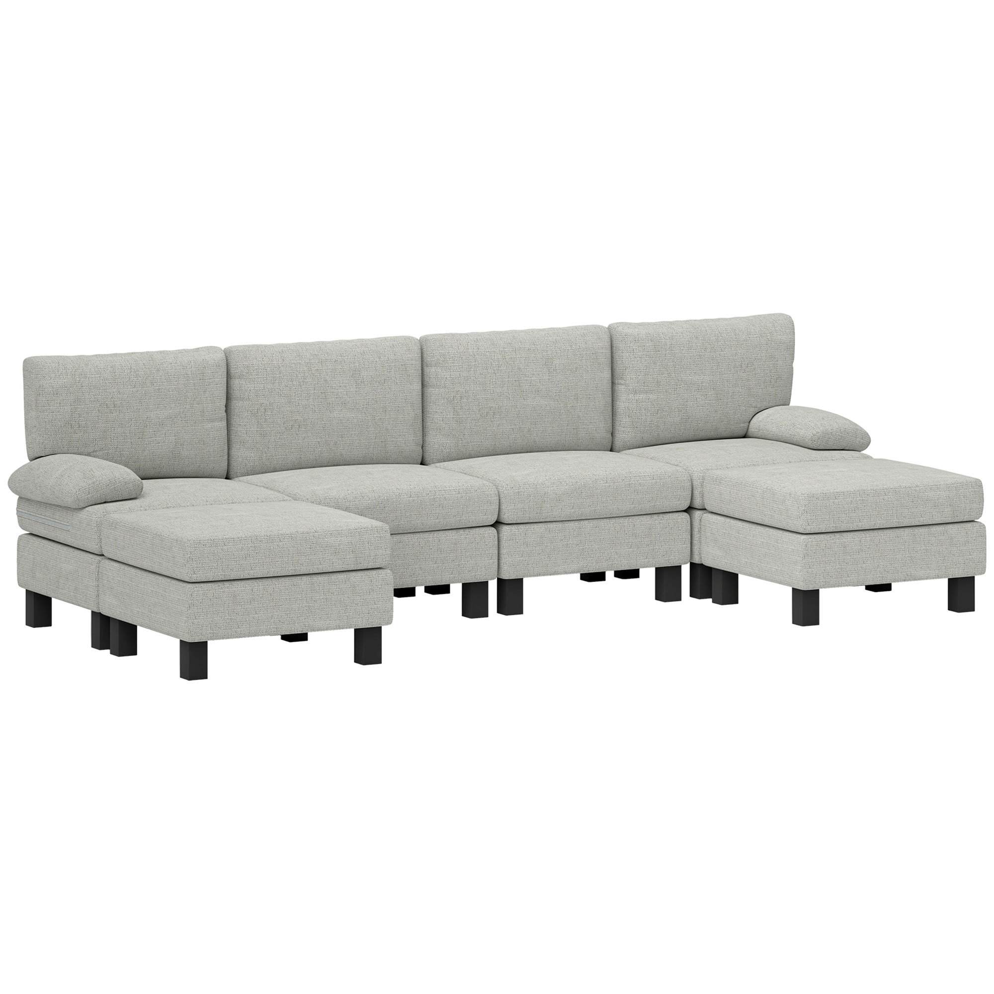 Latitude Run® Modular Sectional Sofa 4 Seater U Shaped Sofa with Wood ...