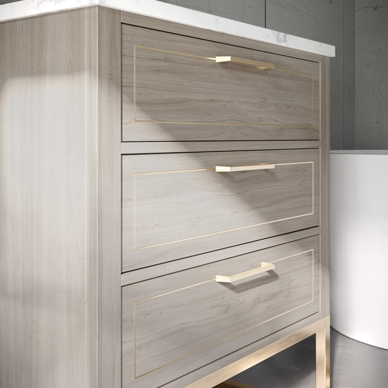 Markham 30'' W Single Vanity, Universal Calacatta Quartz, Brushed Nickel, Walnut