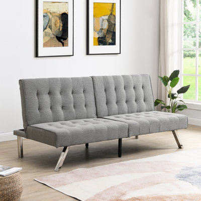 Bed Futon Grey, With Wood Frame And Stainless Leg Multifunctional Grey Futon,  Leg, Stylish Practical