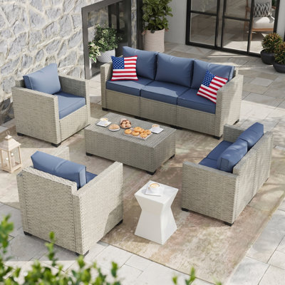 7-Person Wicker Outdoor Seating Group With Storage & Free World Cup Pillow