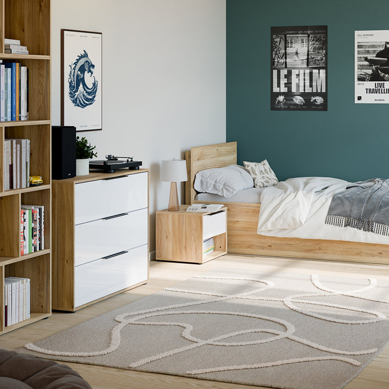 Orkney 3 Drawer Chest, Mauvella Oak/White Gloss