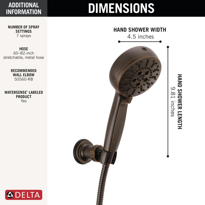 ProClean 7-Spray Wall-Mount Handheld Shower Head, High Pressure Spray Hand Shower with Hose, Venetian Bronze