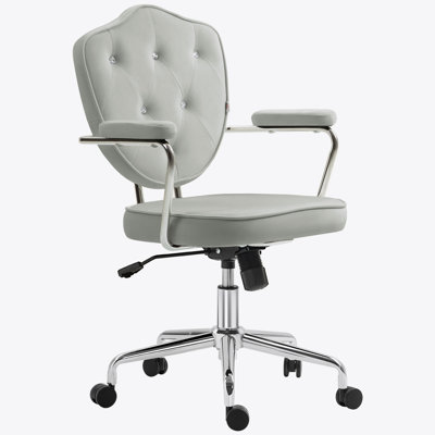 Home Office Chair, Computer Desk Chair With Button Tufted Velvet-Feel Fabric, Swivel Vanity Chair by House of Hampton