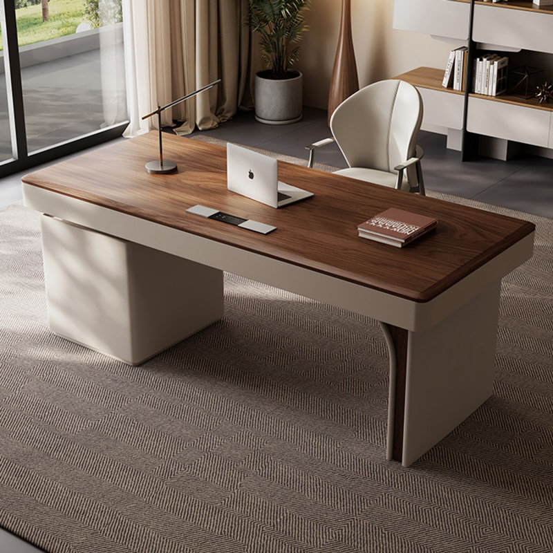 Bureau rectangulaire en bois massif brun noisette, Retour à droite, 29.53" H x 62.99" W x 27.56" D