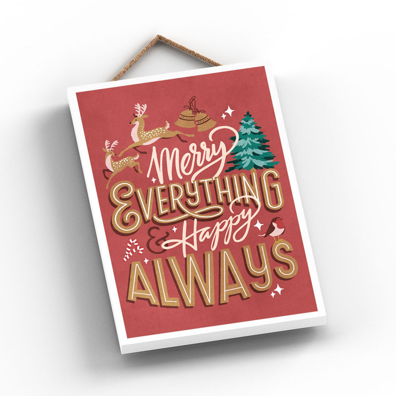 Xmas Merry Everything Happy Always Wooden Plaque, Red, 18.5cm H x 12cm W x 0.9cm D