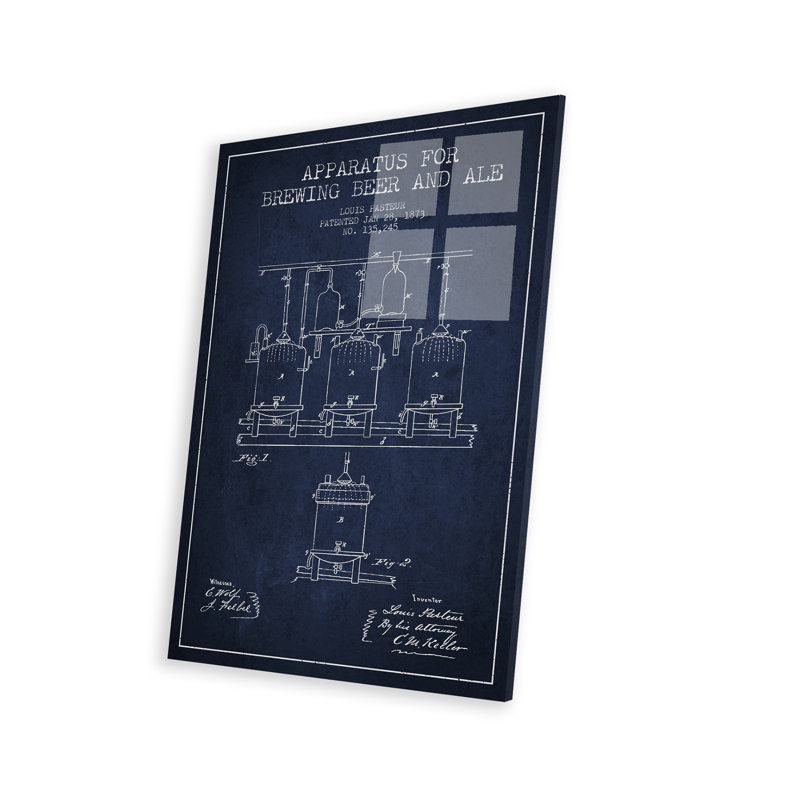 " Ale Apparatus Navy Blue Patent Blueprint " by Aged Pixel