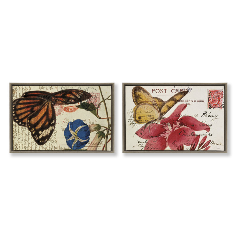  «Butterfly Accent Postcards», ensemble de 2 toiles flottantes encadrées par Deborah Revell, H 17 po x l 25 po