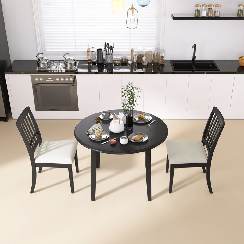 Ensemble de table de salle à manger 3 pièces pour 2 personnes, 1 table de salle à manger pliante en bois, 2 chaises rembourrées à support ergonomique
