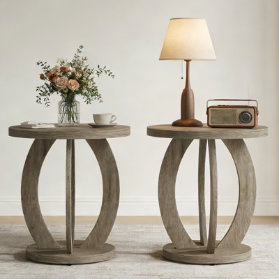 Table de chevet 19,69 "ronde en bois, table de chevet pour chambre à coucher, ensemble de 2