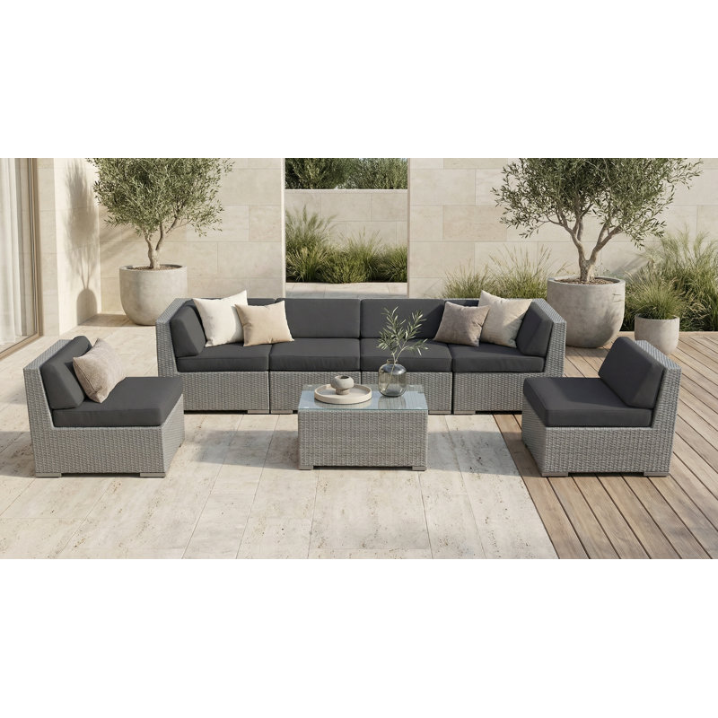 Ensemble de conversation en osier pour 6 personnes avec coussins Barneveld - sans assemblage, Super acrylique gris, Gris