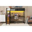 Lit mezzanine simple en métal et bois avec bureau et tablettes, deux tiroirs intégrés, lumière à DEL et station de charge USB-1298713952