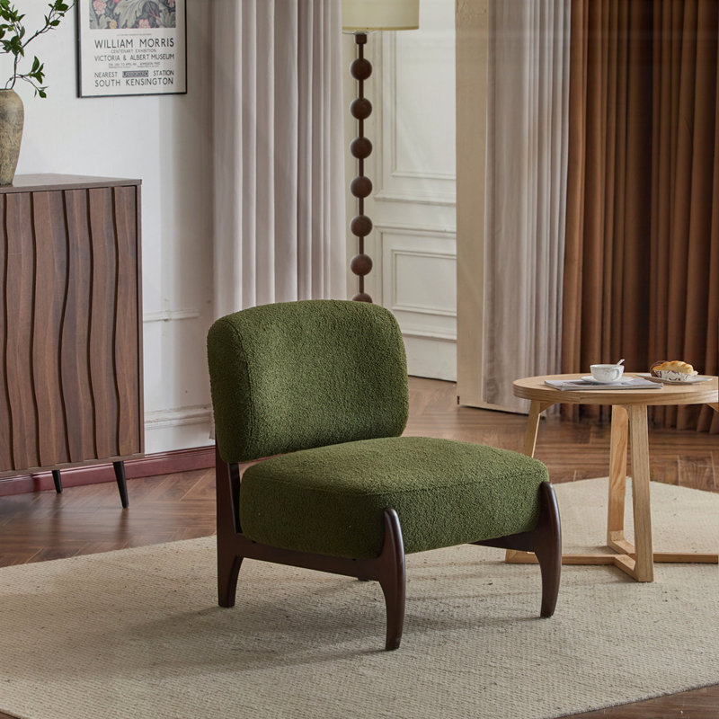 Armless Chair, Green Boucle