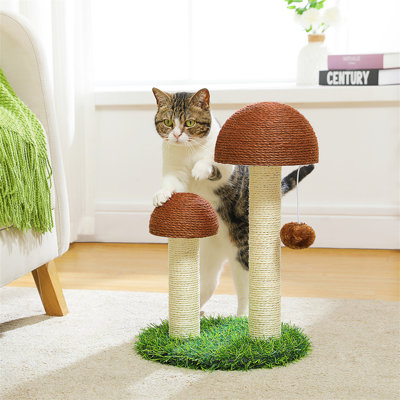 Grattoir à chat, grand grattoir à champignon avec poteaux à griffer en sisal naturel et balle de jouet interactive pour chatons et petits chats