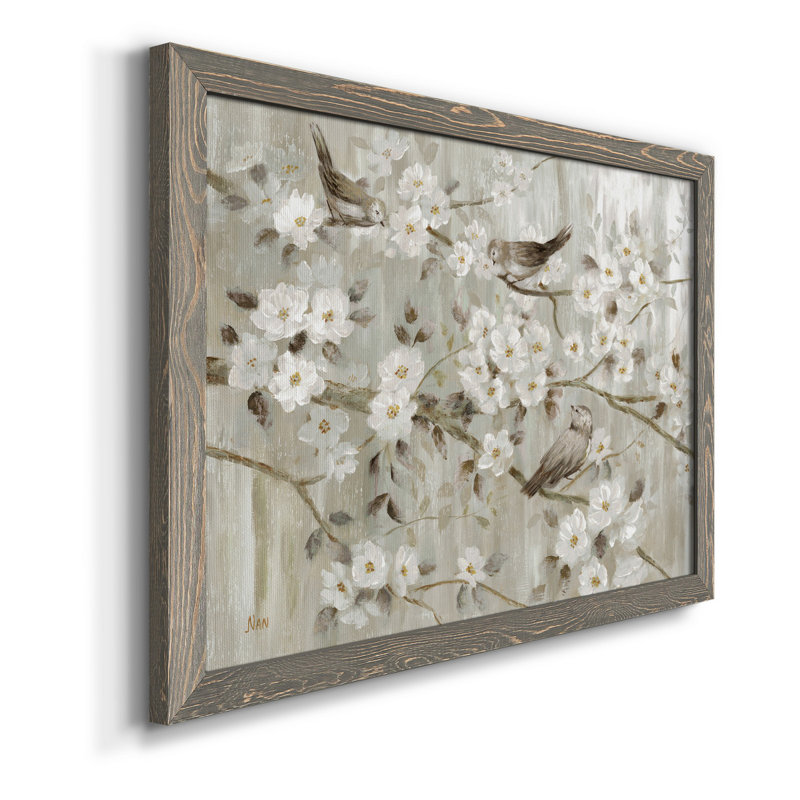 «Neutral Spring Birds», peinture sur toile encadrée, H 17 po x l 20 po x P 1 po, Gris
