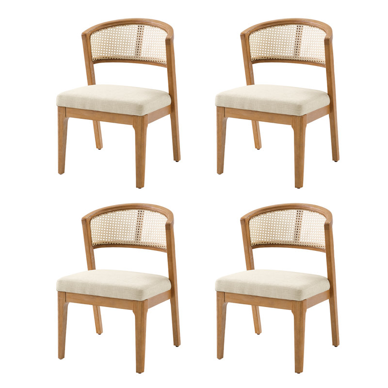 Debbora Solid Wood Barrel Dining Chair With Rattan Backrest, Oak