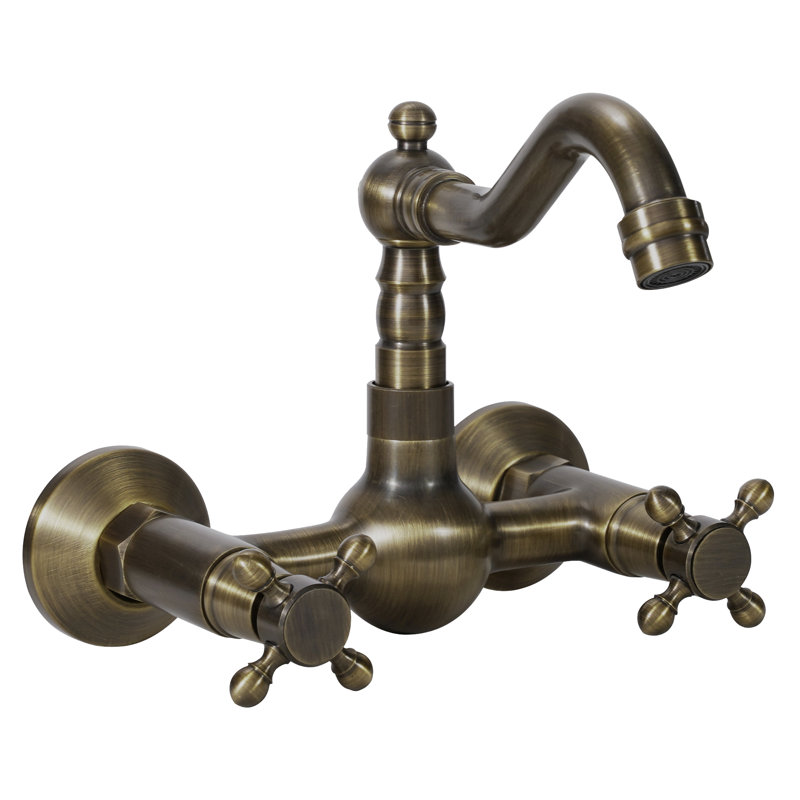 Dual Holes Bathroom Sink Faucet,Vintage Antique Bronze Wall-Mounted Bathroom Faucet