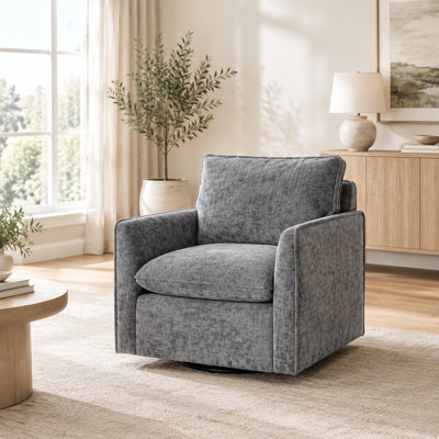 Fauteuil pivotant à 360 degrés, fauteuil club rembourré en tissu chenille gris, pour salon et chambre