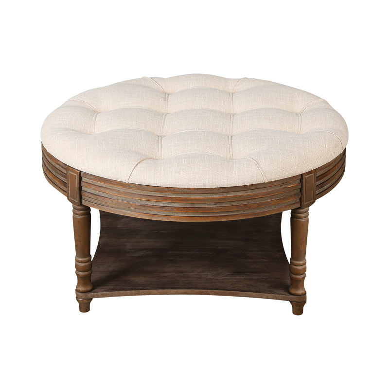 Table basse ottomane à deux niveaux avec rangement dissimulé, pouf de rangement capitonné pour salon ou chambre, beige, Beige