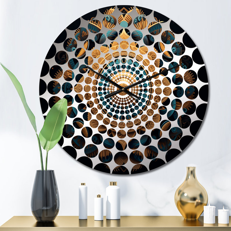 Horloge murale Mandala de l'Antiquité antique en or et turquoise III - Boho Mandala, Petit