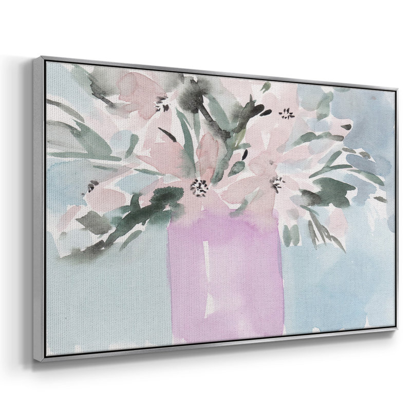 Fleurs brisées II - impression, Toile argentée avec cadre flottant, H 17 po x l 25 po x P 2 po, Non
