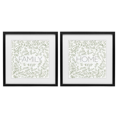 Curved Ivy Sprigs Phrases 2pc Framed Print Under Glass Set, design by SD Graphics Studio