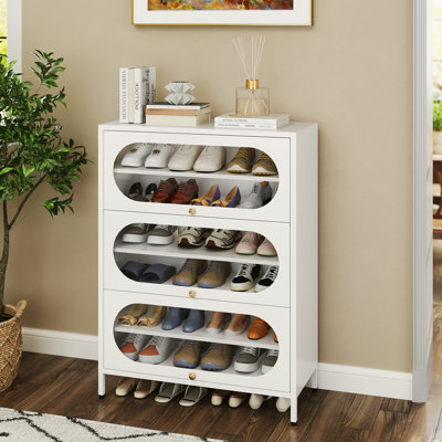 18 Pair Metal Shoe Cabinet with Flip Drawers