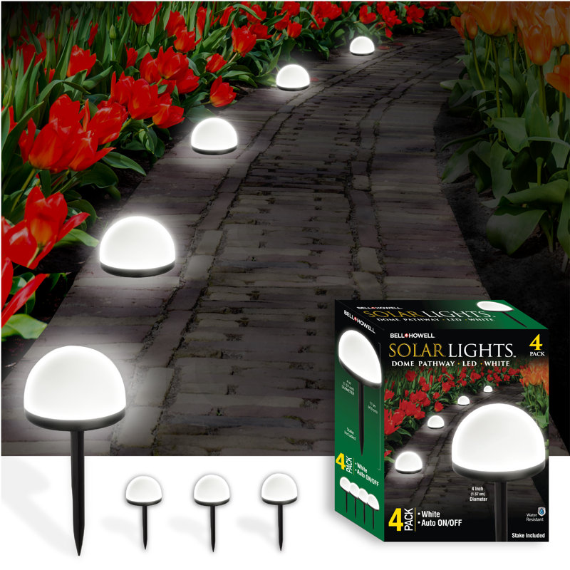 Bell + Howell Solar Powered Dome Pathway Lights with Auto On/Off, Set of 4