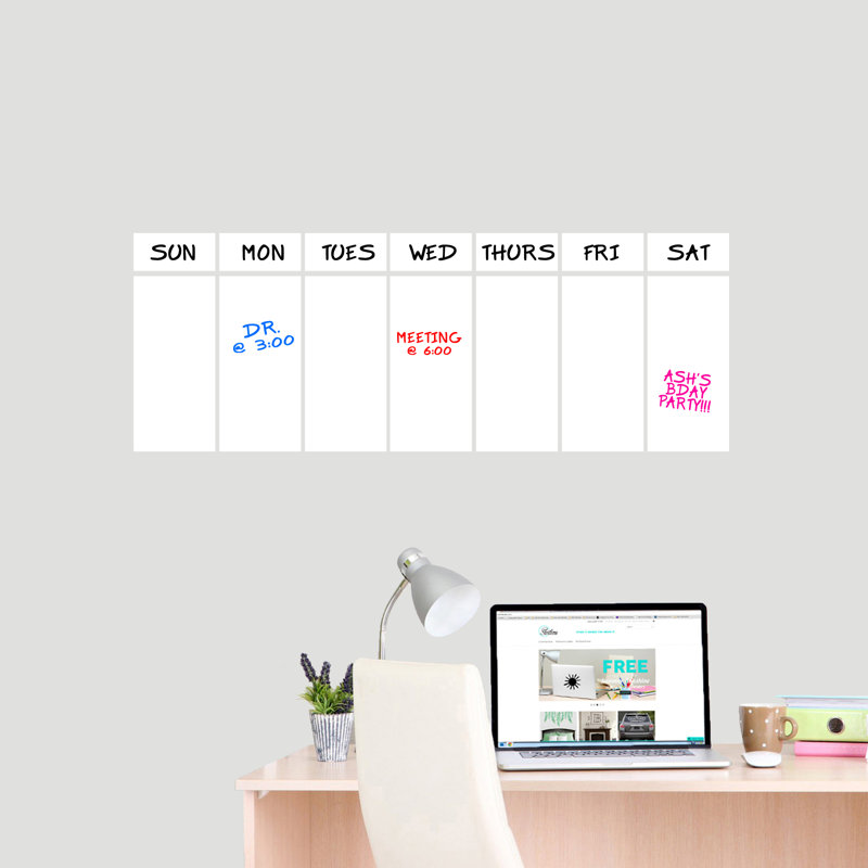 Adhésif décoratif calendrier effaçable cette semaine, H 9 po x l 24 po