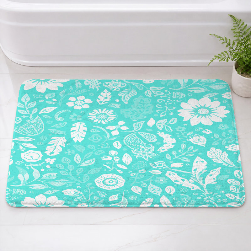 Tapis de bain à motif floral, 34 po L x 21 po L, Medium Green White 2