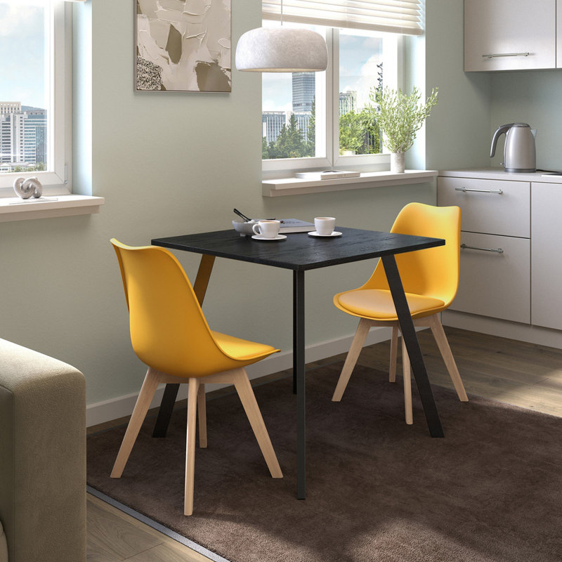 2 - Person Dining Set, Black Wood / Yellow