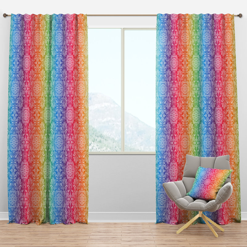 Motif floral ethnique - Rideau damassé - Velours obscurcissant - 1 panneau, l 52 po x L 95 po