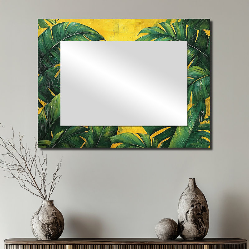 «Green Tropical Safari Leaves II», art mural miroir décoratif floral, imprimé sur métal, 24" x 32"