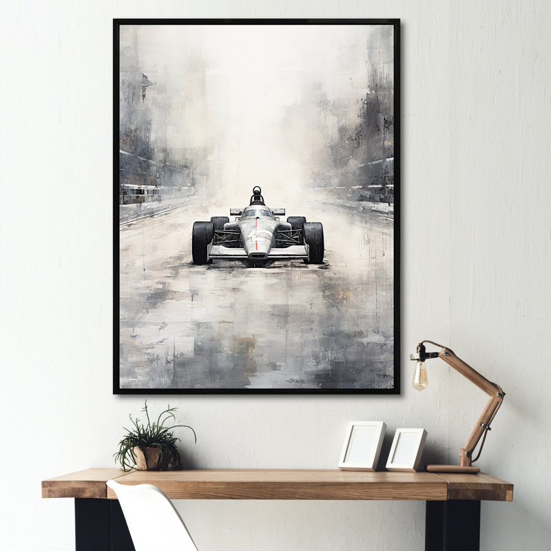 Gris, voiture de course rétro II, Cadre flottant noir, H 40 po x l 30 po x P 1,5 po