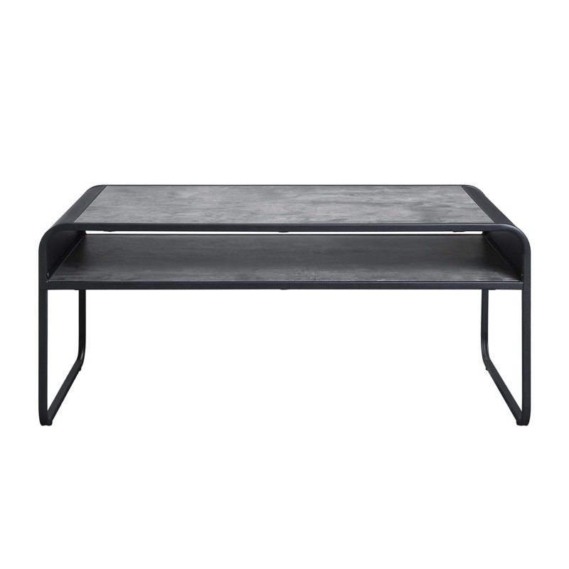 Table basse à structure en métal avec tablette ouverte, gris béton et noir